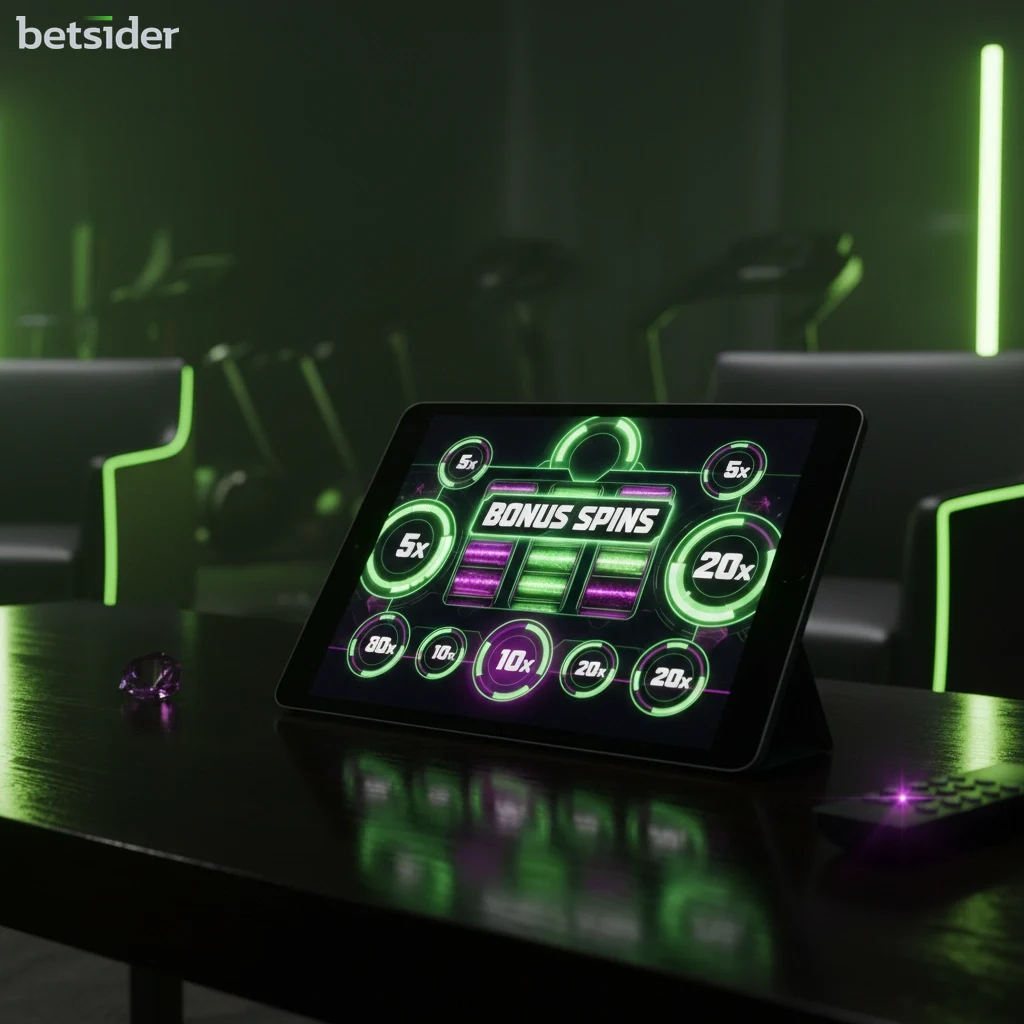 Tablet screen showing bonus spins active on a video slot game.