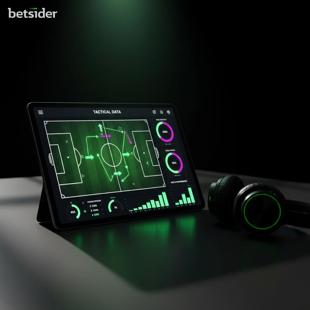 Analytical tactical board and interface metrics on a digital tablet displaying football statistics