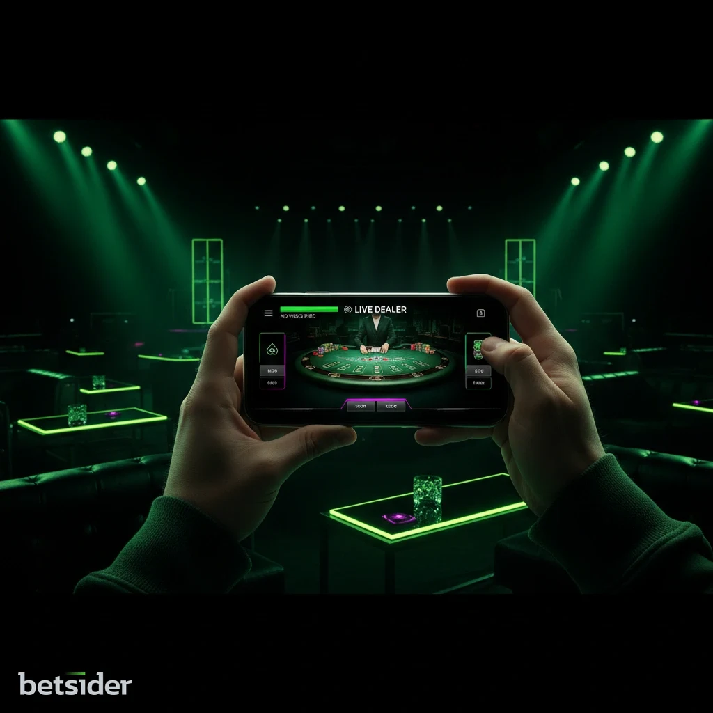 Modern smartphone displaying an HD live dealer table interface on screen