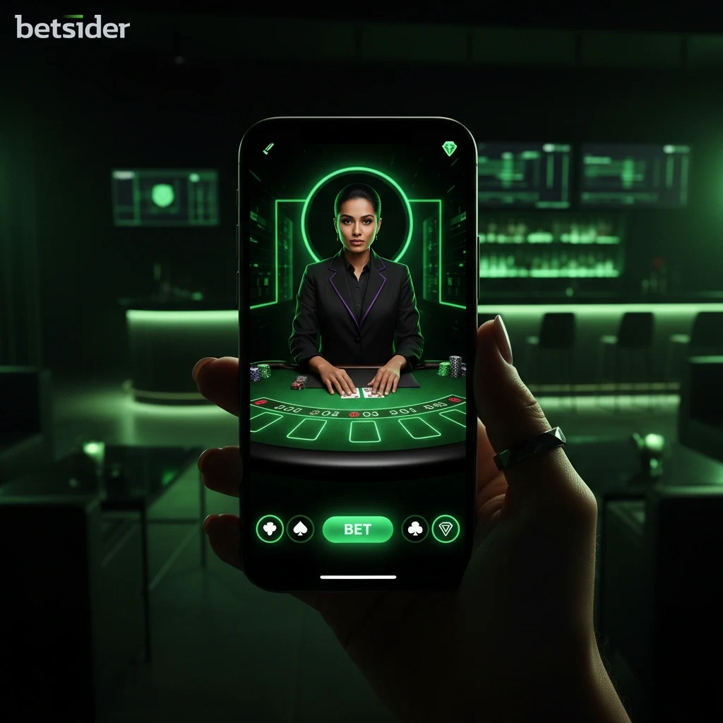 Touchscreen roulette betting grid and HD wheel stream on a mobile device.