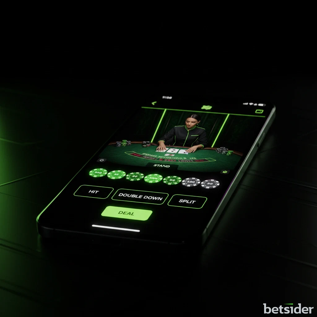 Live blackjack table layout displayed on a smartphone screen in portrait mode.