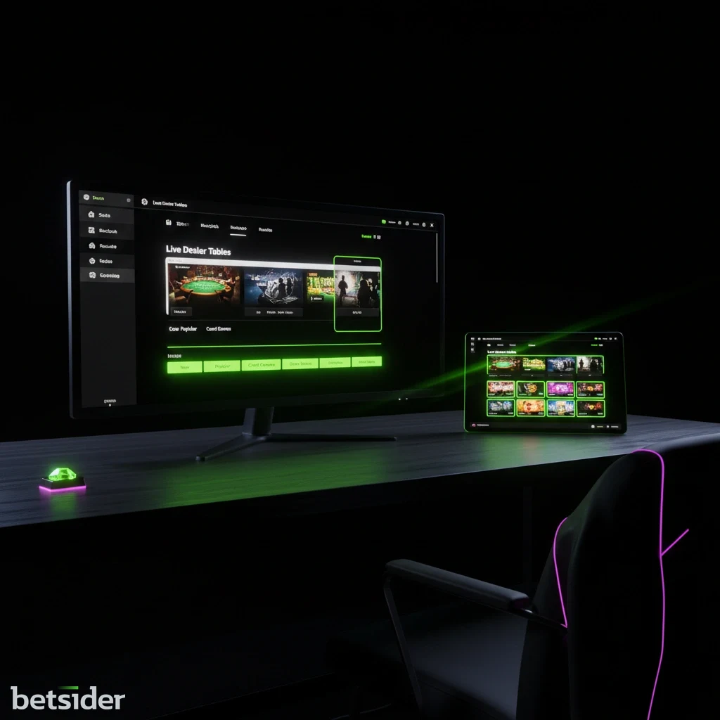 Real-time studio feed showing interactive roulette and card table controls