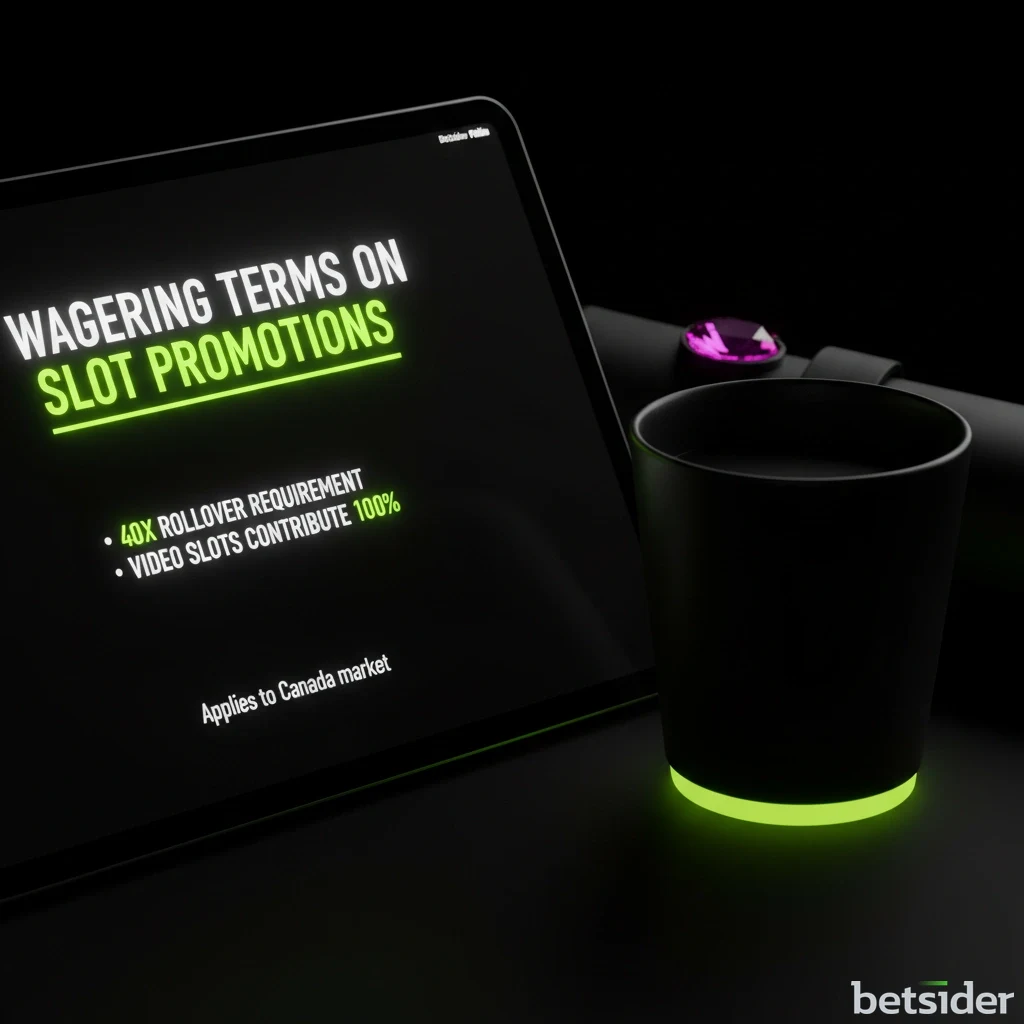 Overview of slot bonus wagering terms and conditions on a tablet screen