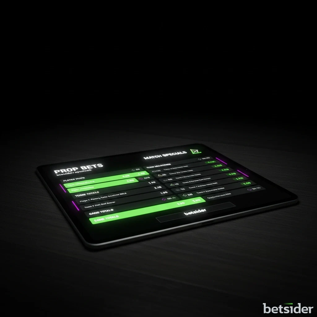 Detailed breakdown of prop markets and handicap lines on a tablet display